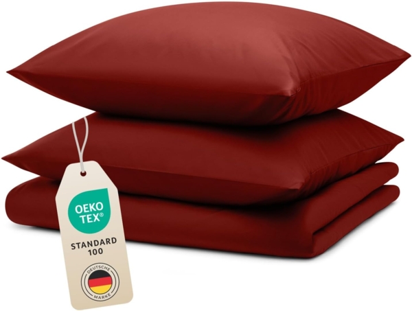 Blumtal Bettwäsche 155x200 cm & 2 Kissenbezüge 40x80 cm - Bettbezüge aus Atmungsaktivem Mikrofaser, Superweiches Bettbezug Set, Oeko-Tex Zertifiziert, 3teilig - Dunkelrot Bild 1