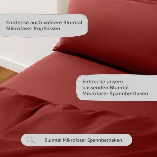 Blumtal Bettwäsche 155x200 cm & 2 Kissenbezüge 40x80 cm - Bettbezüge aus Atmungsaktivem Mikrofaser, Superweiches Bettbezug Set, Oeko-Tex Zertifiziert, 3teilig - Dunkelrot Bild 7