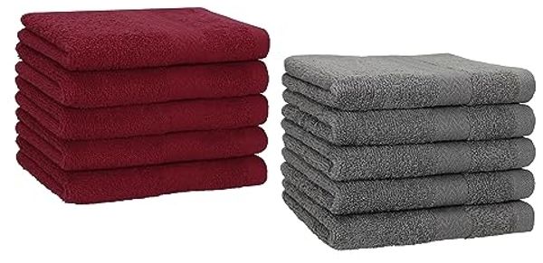 Betz Gästehandtücher 10 Stück Gästehandtuch Set Premium 30x50cm Farbe dunkelrot/anthrazit, 100% Baumwolle (Set, 10-St)