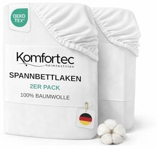 Komfortec 2er Pack Jersey Spannbettlaken 180x200 cm, 100% Baumwolle, Doppelpack Spannbettuch