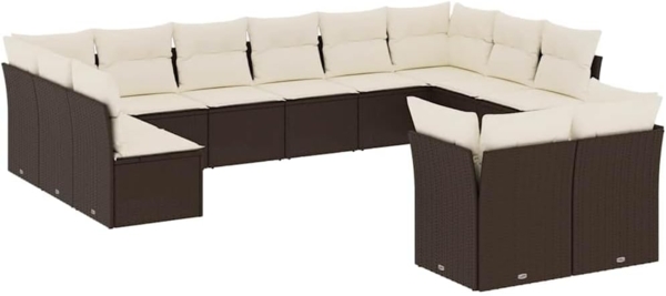 vidaXL 12-tlg. Garten-Sofagarnitur mit Kissen Braun Poly Rattan 3218433