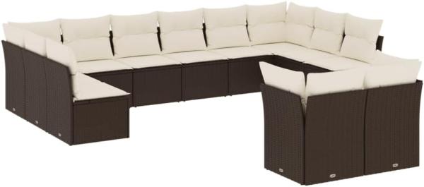 vidaXL 12-tlg. Garten-Sofagarnitur mit Kissen Braun Poly Rattan 3218433