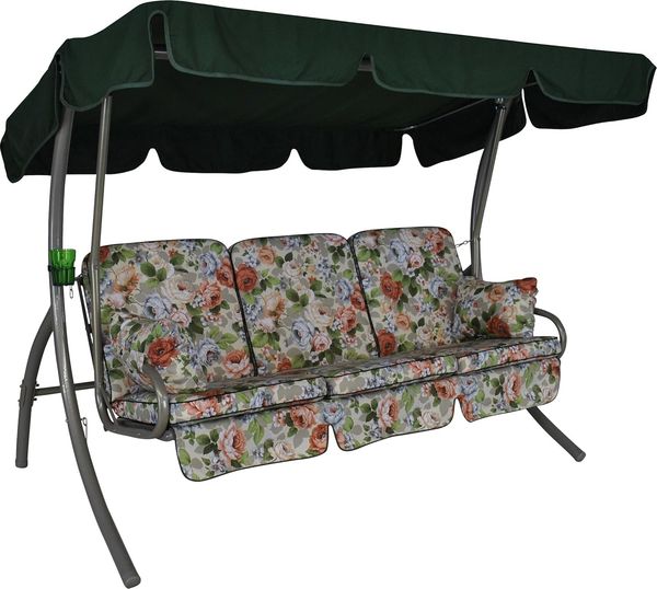 Angerer Freizeitmöbel GmbH Hollywoodschaukel Comfort - Gartenschaukel Made in Germany - Schaukel zum Sitzen, Liegen und Entspannen - inklusive Bett-Funktion - einfache Montage (Beige-Bunt geblümt)