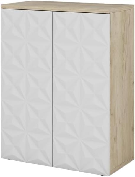 Vicco Badschrank Badezimmerkommode Badezimmermöbel Edge Eiche Weiß modern 60x80 cm Badezimmer Schrank Badmöbel 2 Türen 3 Fächer