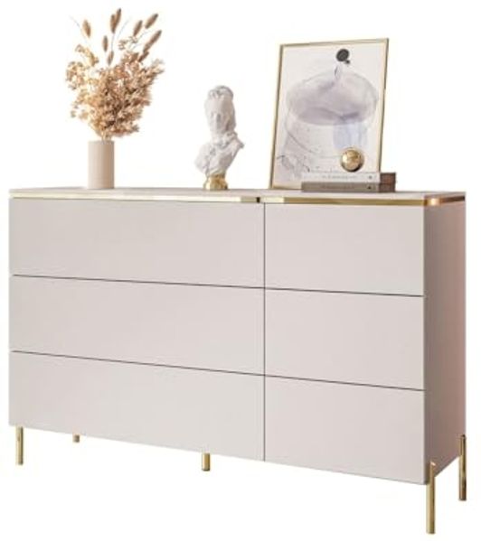 Lookway Kommode AURORA 6S in Kaschmir mit goldener Leiste, Breite: 138 cm