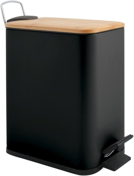Spirella Kosmetikeimer 5 Liter Edelstahl mit Absenkautomatik und Inneneimer "Erik" Badezimmer Mülleimer Softclose Abfalleimer schwarz Bambus