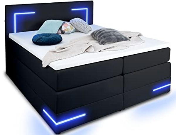 wonello Boxspringbett Lights 2.0, mit LED Beleuchtung und Topper, wahlweise mit Bettkasten
