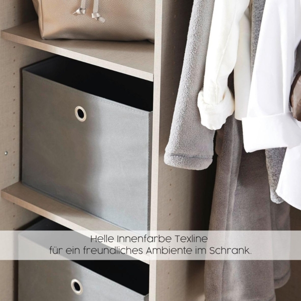 rauch Kleiderschrank Alba, Drehtürenschrank, Garderobenschrank, 3-türig, mit 2 Kleiderstangen, 2 Einlegeböden und Schubladeneinsatz, Farbe Weiß, Griffstange Grau metallic, Schwarz, 136x197x54cm Bild 11