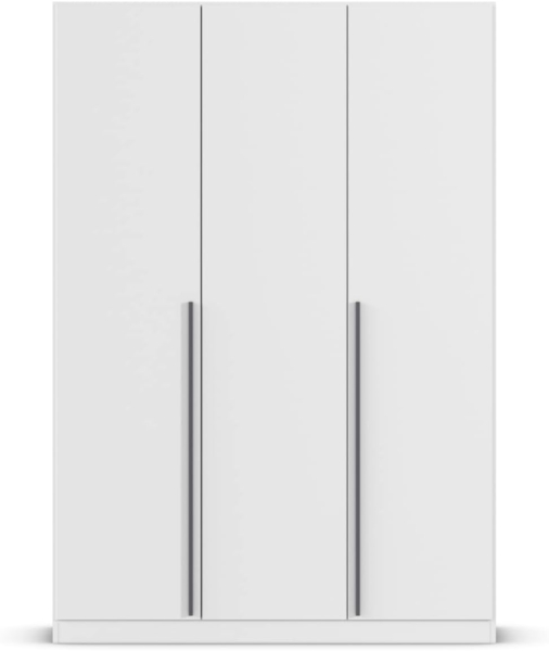 rauch Kleiderschrank Alba, Drehtürenschrank, Garderobenschrank, 3-türig, mit 2 Kleiderstangen, 2 Einlegeböden und Schubladeneinsatz, Farbe Weiß, Griffstange Grau metallic, Schwarz, 136x197x54cm Bild 8