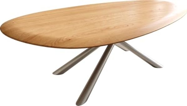 Couchtisch Edge Oval 140x75 cm Eiche Natur Runde Kante Sarity Edelstahl gebürstet