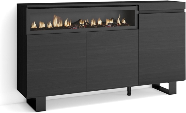 Skraut Home | Sideboard, Highboard | Kommode, Komodenschrank | 150 x 87 x 35 cm | 3 Türen | Elektrokamin. Maße | Industriedesign | Moderner Stil | Schwarz Bild 1