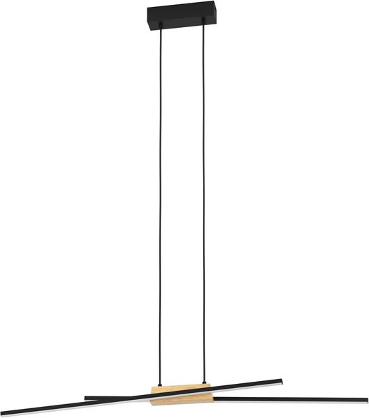 Eglo 900489 Hängeleuchte PANAGRIA Alu, Stahl, Holz schwarz, braun LED 2X13W 3000K L:93. 5cm B:7. 5cm H:110cm dimmbar