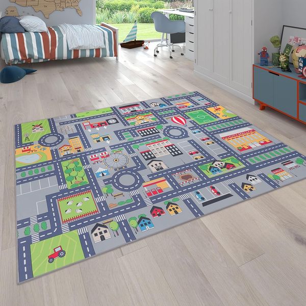 Paco Home Kinderteppich Bino 576, rechteckig, Höhe: 4 mm, Kurzflor, Straßen-Spiel-Teppich, Kinderzimmer