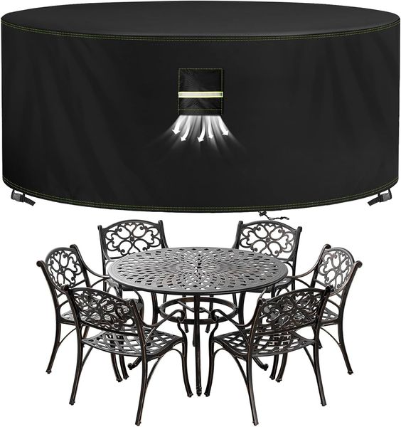 VDISRR Abdeckhaube Gartenmöbel, 420D Oxford Abdeckhauben Für Tische Ø130x71 cm, Gartentische Schutzhülle mit Belüftungsöffnungen Wasserdicht, UV-beständig, Staubfest, Winterfest für Terrassenmöbel
