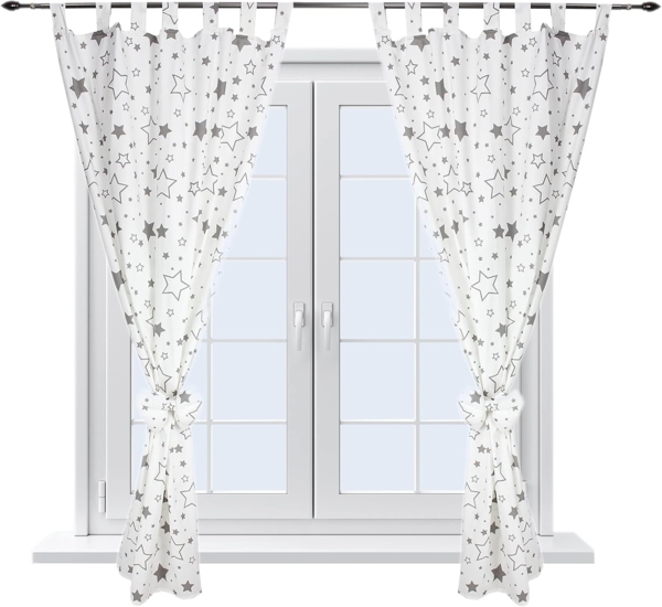 TupTam Kinderzimmer Vorhänge Baby Gardinen mit Schleifen 2er Set, Farbe: Graue Galaxie, Größe: ca. 155x95 cm Bild 4