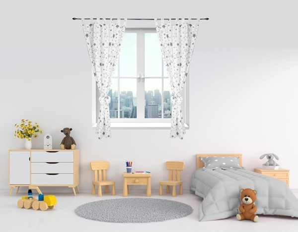 TupTam Kinderzimmer Vorhänge Baby Gardinen mit Schleifen 2er Set, Farbe: Graue Galaxie, Größe: ca. 155x95 cm Bild 2