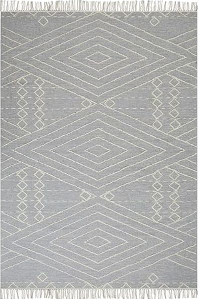 Teppich Baumwolle grau weiß 140 x 200 cm geometrisches Muster Kurzflor KHENIFRA