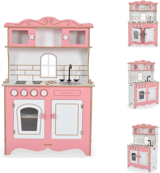 Moni Kinder-Holzküche Rosey CG39, Herd, Backofen, Spülbecken, Küchenutensilien rosa