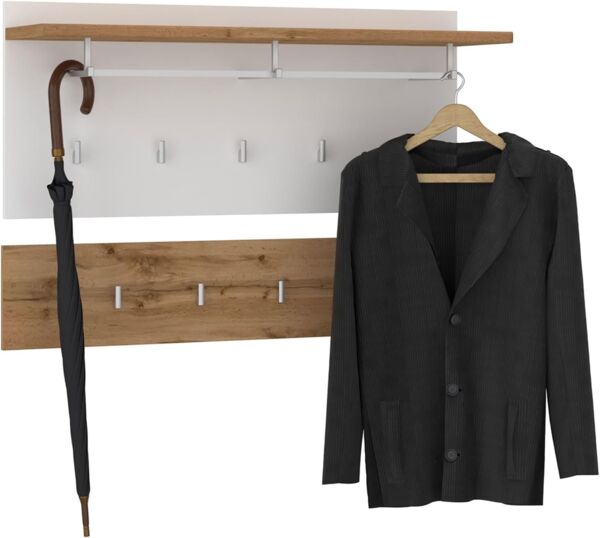 CARO-Möbel Garderobenhalter BILBAO, Wandgarderobe Garderobenpaneel Flurgarderobe Wotan Eiche/Weiß