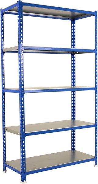SimonRack Schwerlastregal, Lagerregal, 180 x 90 x 30 cm, Metallregal, Kellerregal, Biegestelle 180 kg, 5 Fachböden, Blau/Verzinkt - Simonclick
