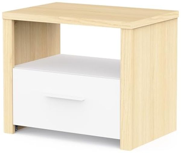 Nachttisch, Holz, Weiß, mit einer leisen Schublade und einer Nische – Nachttisch für Erwachsene im trendigen Design – hergestellt in Frankreich Bild 3