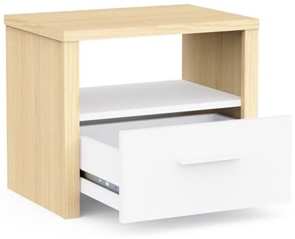 Nachttisch, Holz, Weiß, mit einer leisen Schublade und einer Nische – Nachttisch für Erwachsene im trendigen Design – hergestellt in Frankreich Bild 4