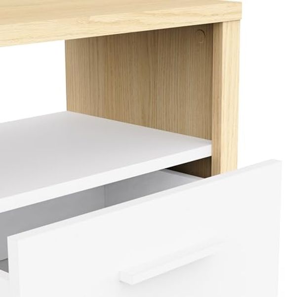 Nachttisch, Holz, Weiß, mit einer leisen Schublade und einer Nische – Nachttisch für Erwachsene im trendigen Design – hergestellt in Frankreich Bild 6