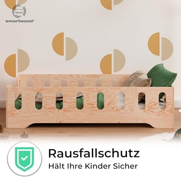 smartwood TILA 2B Kinderbett 70x140 mit Rausfallschutz und Lattenrost - Bodenbett Kinder Naturholz - Montessori Bett mit glatten Kanten - Betten für schnelle Montage - Bis zu 95 kg Bild 6