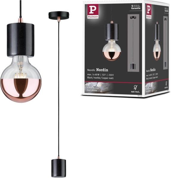 Paulmann 79751 Pendelleuchte Nordin E27 max. 20 W Schwarz Marmor Kupfer