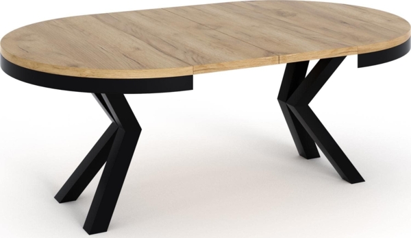 Runder Ausziehbarer Esstisch Weiß - Tisch im Loft-Stil mit Metallbeinen - Industrieller Tisch für Wohnzimmer - Spacesaver - Weisser Marmor - Schwarz - 120 cm Bild 4