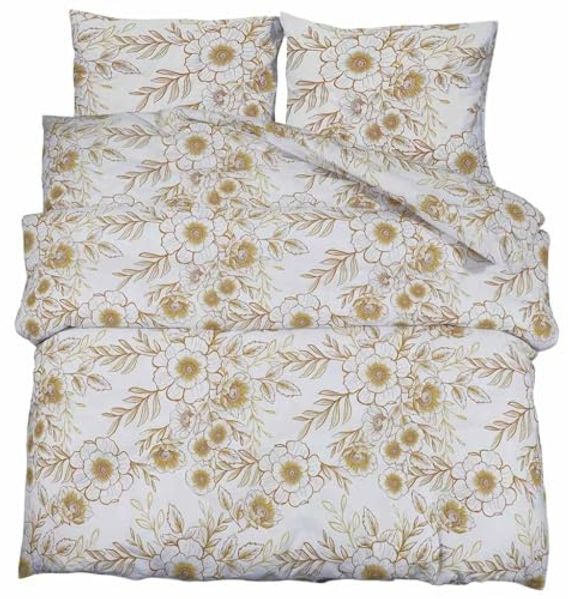 vidaXL Bettwäsche-Set Weiß und Braun 140x200 cm Baumwolle 136402