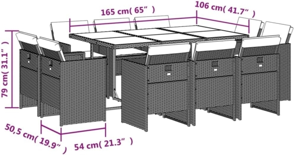 vidaXL 11-tlg. Garten-Essgruppe mit Kissen Beigemischung Poly Rattan 3210672 Bild 3