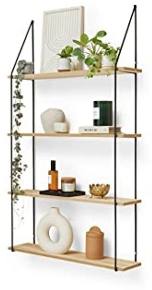 LIFA LIVING Schweberegal Alicante Holz Metall Modernes Wandregal mit 4 Etagen Boden Hängeregal 60 x 17 x 114,5 cm