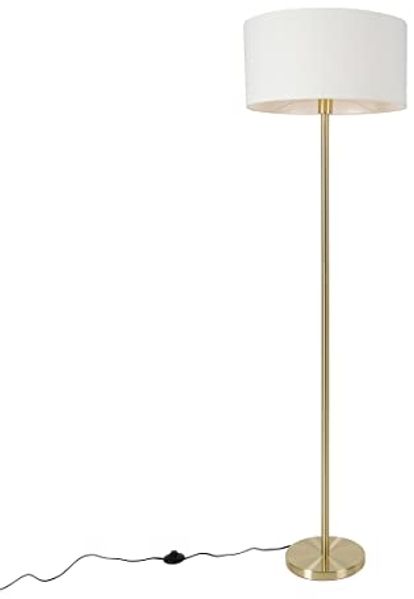 Qazqa Stehlampe Simplo stof, ohne Leuchtmittel, Warmweiß, QAZQA Stehlampe, e27, Gold, Stahl, Design