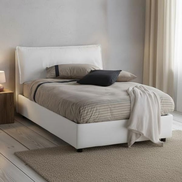Talamo Italia - Doppelbett Claudia, Bettkasten mit Stoffbezug, 100 % Made in Italy, Öffnung vorne, geeignet für Matratzen 120x200 cm, weiß