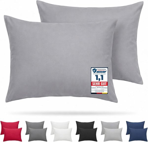Komfortec Kissenbezug 40x60 2er Set - 100% Mikrofaser, Weich & Atmungsaktiv, mit Reißverschluss - Kopfkissenbezug - Waschbar & Pflegeleicht - Grau