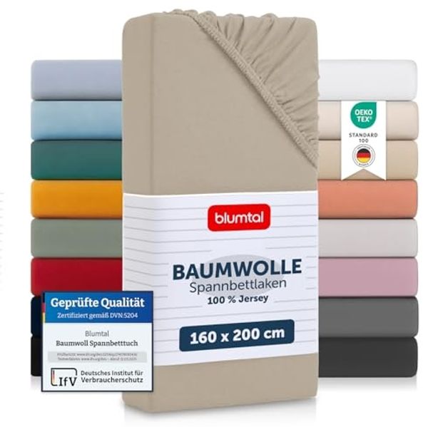 Blumtal® Baumwolle Spannbettlaken 160x200 cm Basics Jersey - Bettbezug 160x200 cm - Oeko-TEX zertifiziertes Spannbetttuch 160x200 cm - Matratzenbezug 160x200 cm - Bettbezug - Leintuch - Taupe