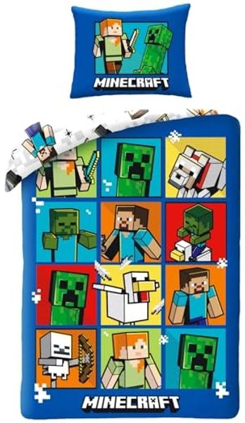Minecraft Bettwäsche Set aus Baumwolle Bettdeckenbezug 140 × 200 cm mit 70 × 90 cm Kissenbezug