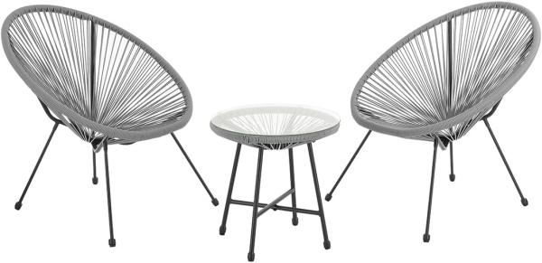 SVITA Bali Balkon-Möbel 3-TLG. Polyrattan Lounge-Set Balkon-Set Grau