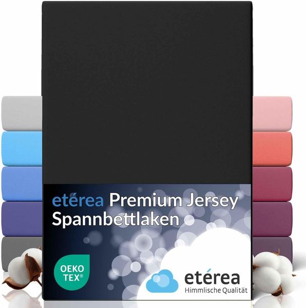 etérea Premium Jersey Spannbettlaken Schwarz 90x200 - 100x200 cm