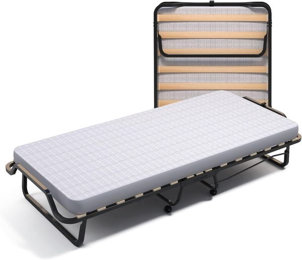 Cortassa - Klappbett XL Comfort mit Matratze aus Polyurethan, Höhe 10 cm, Einzel-Lattenrost aus Holz, 90x200, platzsparendes Bett mit Rollen