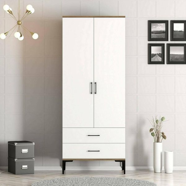 Dmora - Kleiderschrank 2 Türen Naos, Schlafzimmermöbel, Schrank, Garderobe, 80x201h48 cm, Walnuss und Weiß