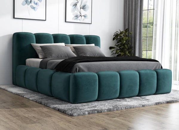 A&J MöbelLand 'Sonic' Polsterbett, Polyester, Azur, 120 x 200, mit Matratze, mit Lattenrost, mit Bettkasten Bild 1