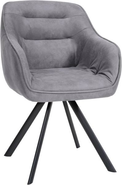 CLP Esszimmerstuhl drehbar mit Armlehne Russel, Küchenstuhl in Samt oder Stoff,grau Vintage Stoff