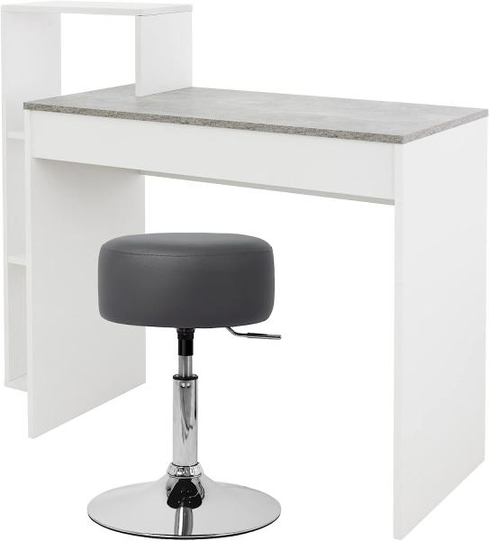 Schreibtisch mit Sitzhocker 110x72x40 cm Weiß/Beton-Optik aus Holz ML-Design