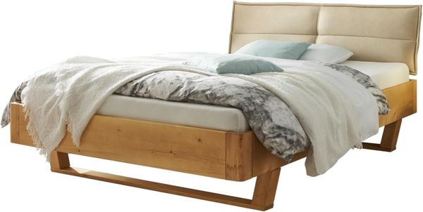 TJARK Modernes Massivholzbett 180x200, Fichte - Komfortables & hochwertiges Balkenbett mit gepolstertem Kopfteil - 186 x 89 x 219 cm (B/H/T)