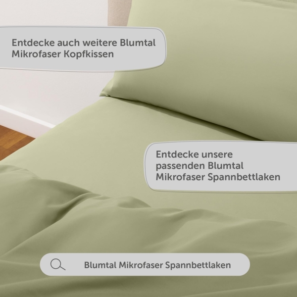 Blumtal Bettwäsche 135x200 4teilig - aus Atmungsaktivem Mikrofaser - 2X Bettbezug 135x200 cm + 2X Kissenbezüge 80x80 cm - Superweiches Bettwäsche-Set, Oeko-Tex Zertifiziert - Olive Grün Bild 7