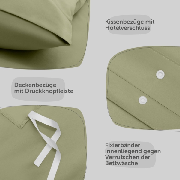 Blumtal Bettwäsche 135x200 4teilig - aus Atmungsaktivem Mikrofaser - 2X Bettbezug 135x200 cm + 2X Kissenbezüge 80x80 cm - Superweiches Bettwäsche-Set, Oeko-Tex Zertifiziert - Olive Grün Bild 4