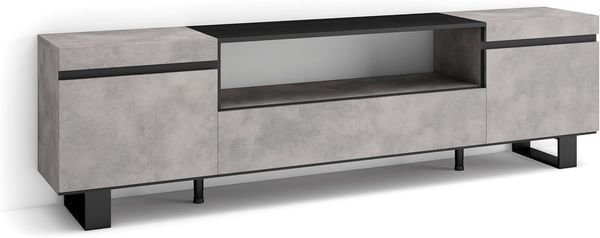 Skraut Home | TV-Schrank, Lowboard | für Wohnzimmer und Esszimmer | 200 x 57 x 35 cm | Für TV-Geräte bis zu 80" | Industriedesign | Moderner Stil | Zement