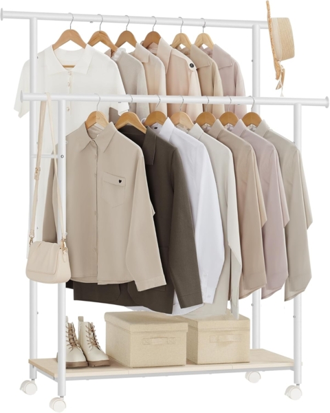Songmics Kleiderständer, Kleiderstange mit Ablage bis 100 kg belastbar, Naturbeige-Wolkenweiß